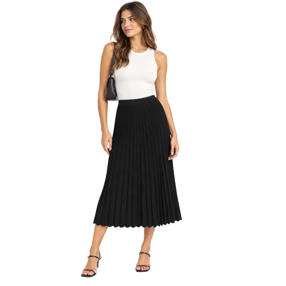 Diane von Furstenberg A-Line Pleated Knit Midi Skirt Black Women's Size Large